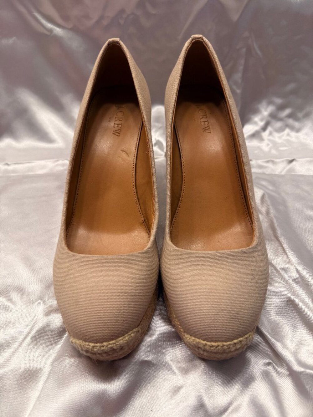 J.Crew Beige Canvas Espadrille Wedge Pumps Heels Size 8.5